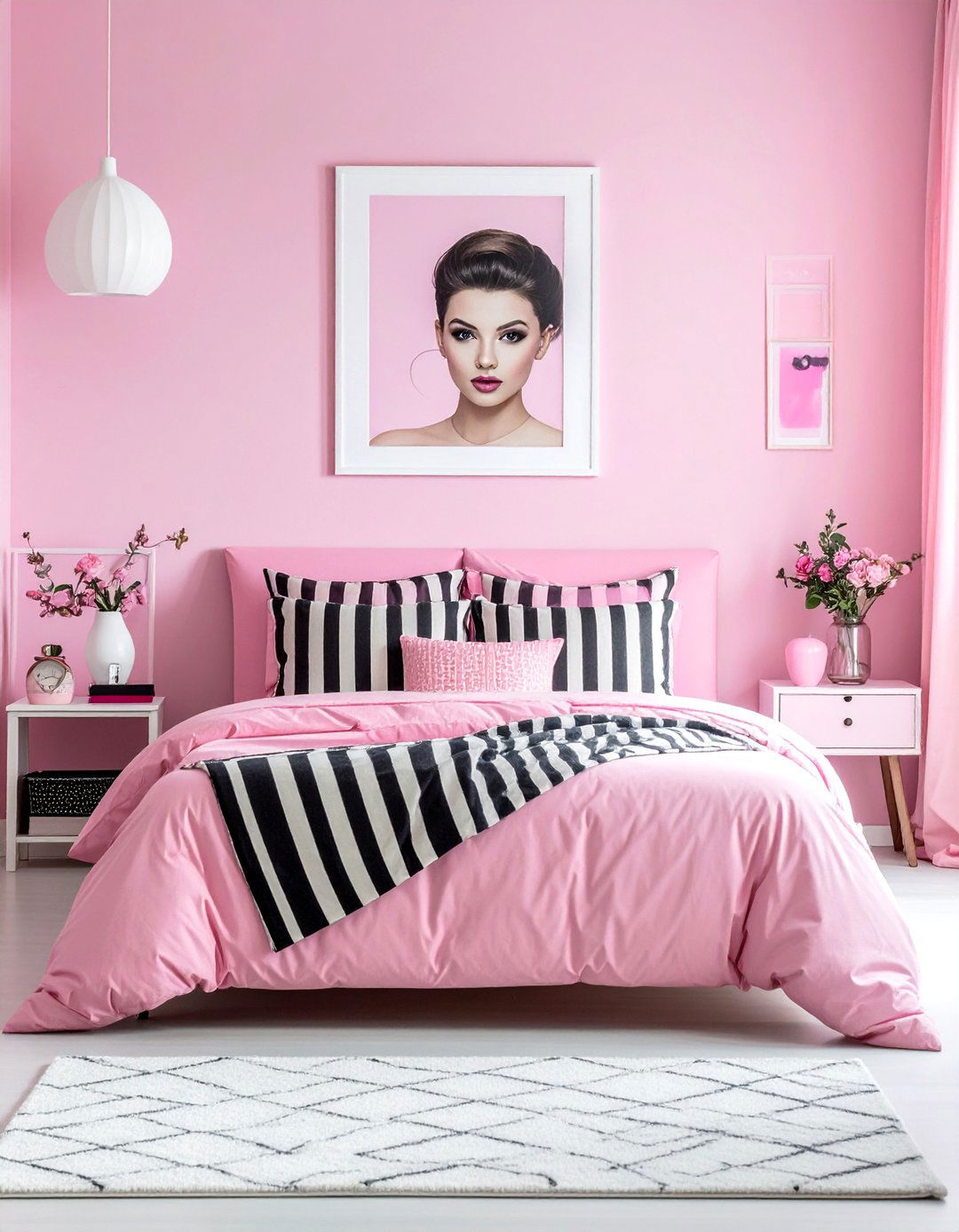 Barbie Striped Black and White Accents - 25 Barbie Room Ideas for a Dreamy and Fun Space