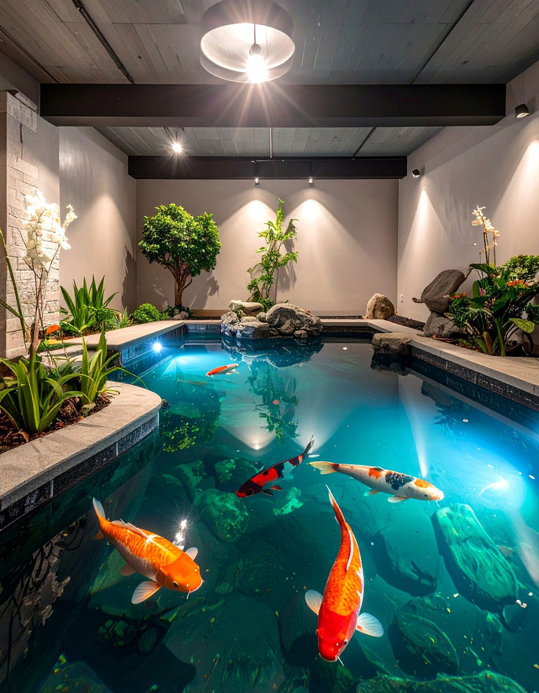 Basement Recreation Room Koi Pond - 20 Indoor Koi Pond Ideas for a Tranquil Home Environment