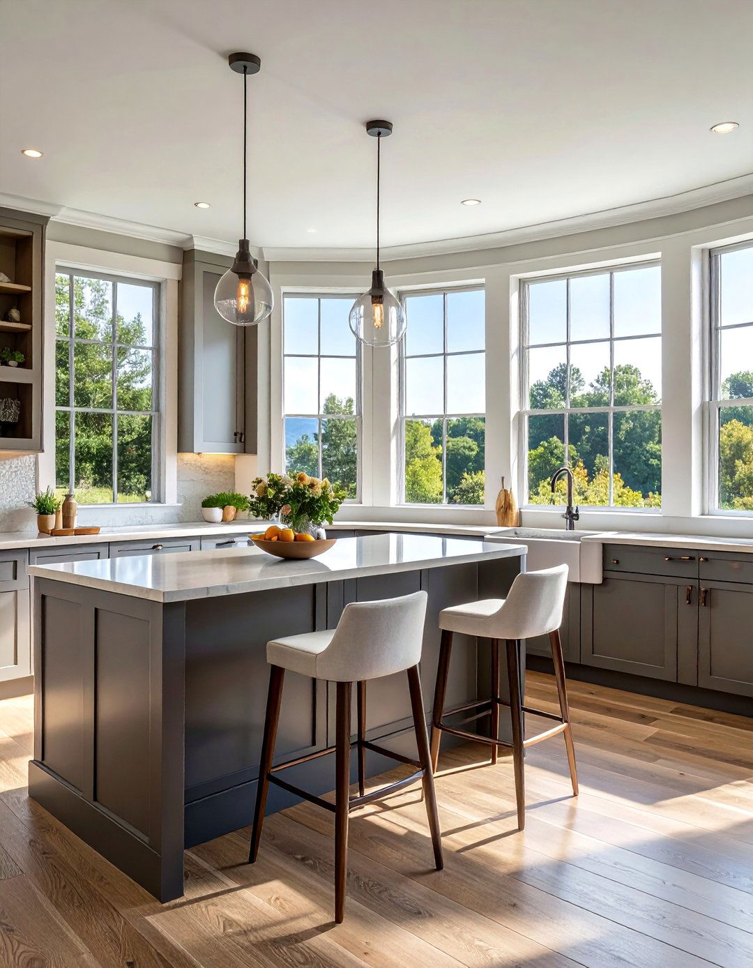 Bay Window Breakfast Bar Setup - 40 Bay Window Ideas to Brighten Your Home