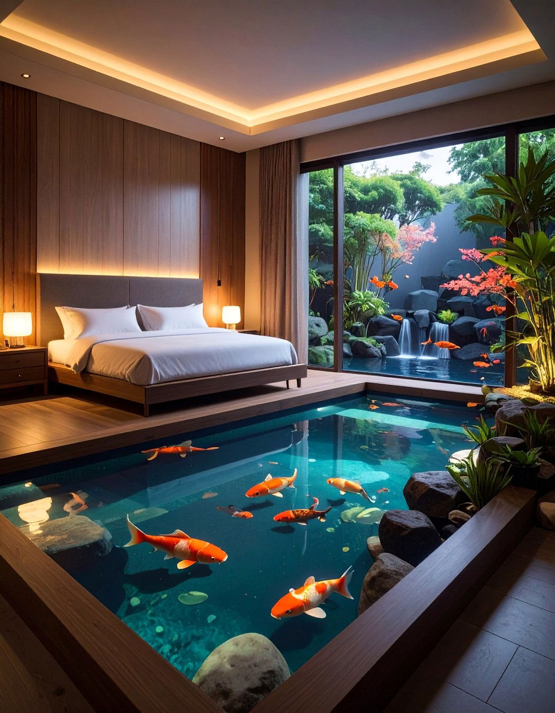 Bedroom Retreat Koi Pond - 20 Indoor Koi Pond Ideas for a Tranquil Home Environment