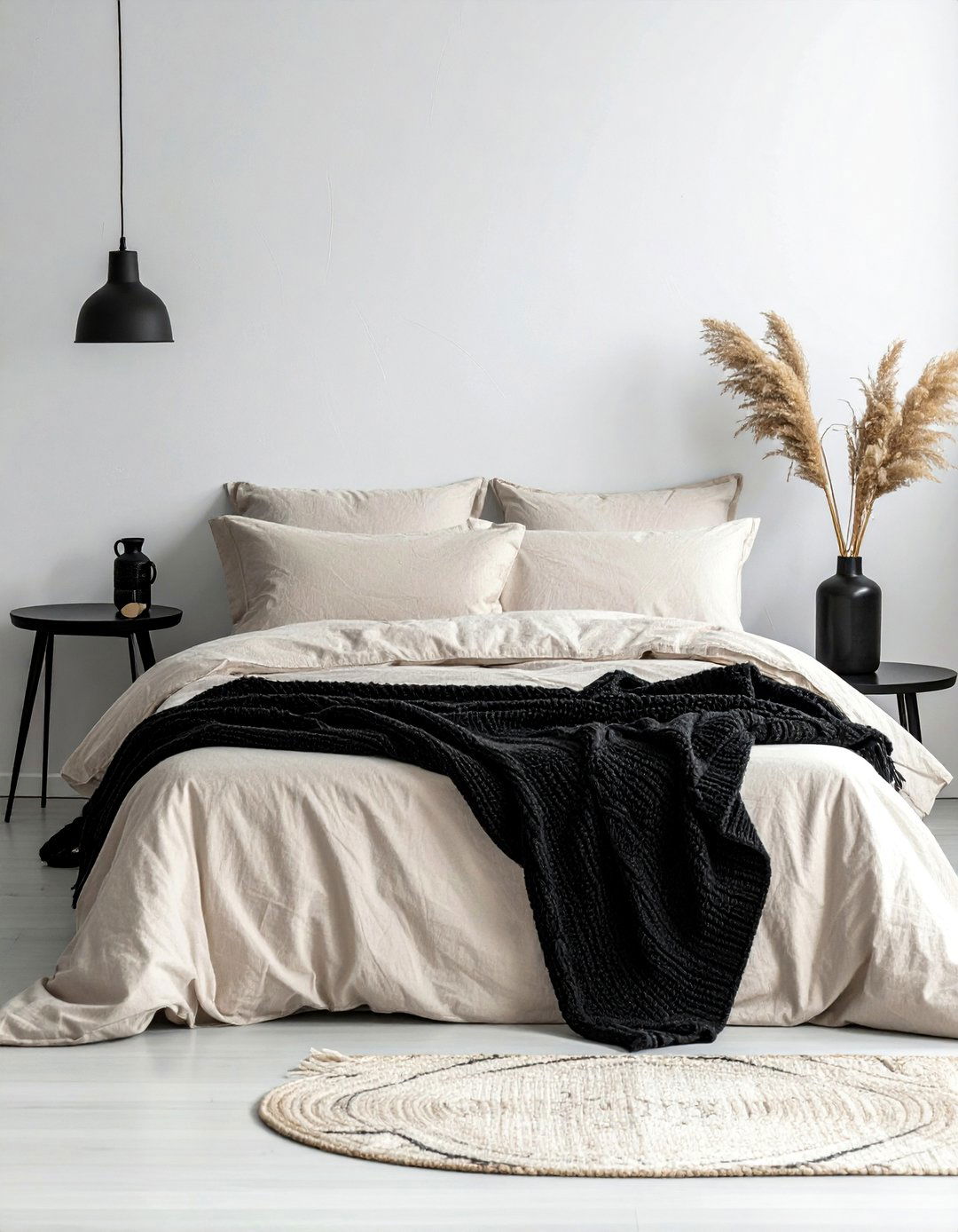 Beige Bedding with a Black Throw Blanket - 20 Black and Beige Bedroom Design Ideas for Serenity