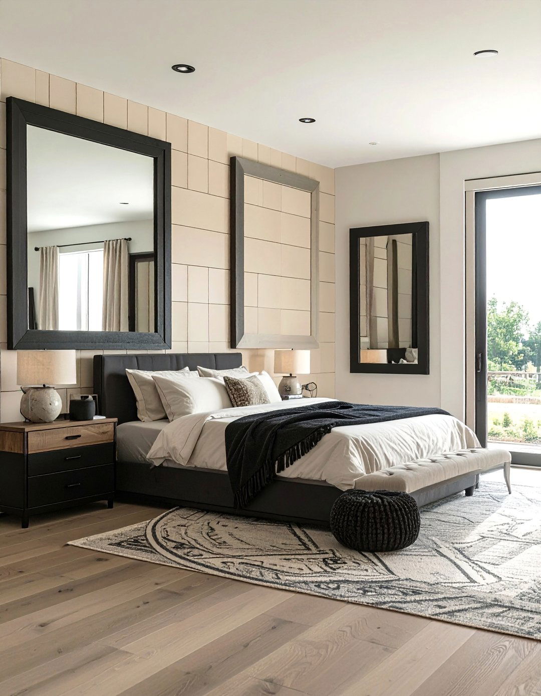 Beige Shiplap Walls with Black Accents - 20 Black and Beige Bedroom Design Ideas for Serenity
