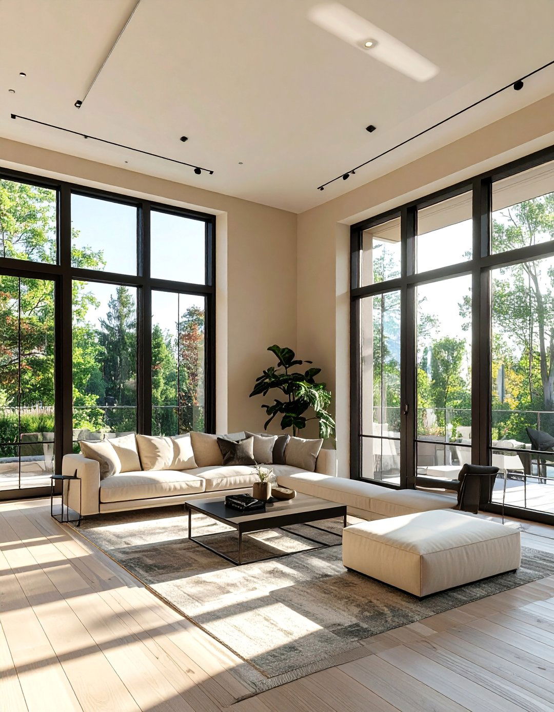 Beige Walls with Black Window Frames - 30 Black and Beige Living Room Ideas for a Neutral Palette
