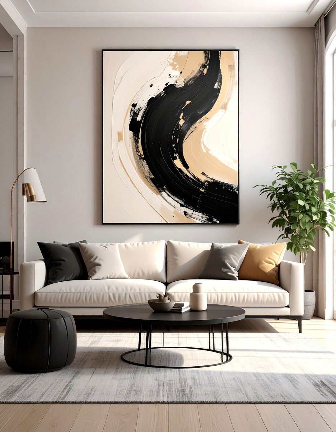 Beige and Black Abstract Wall Art - 30 Black and Beige Living Room Ideas for a Neutral Palette