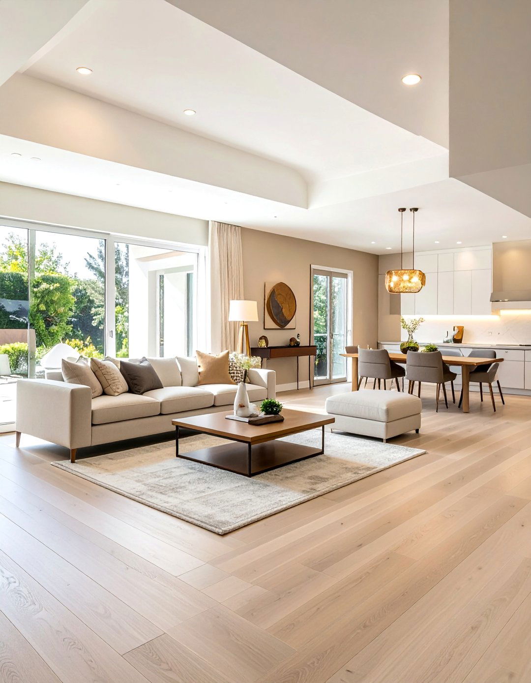 Beige and White Living Room Designed for Open Concept Living - 20 Beige and White Living Room Ideas for a Serene Space