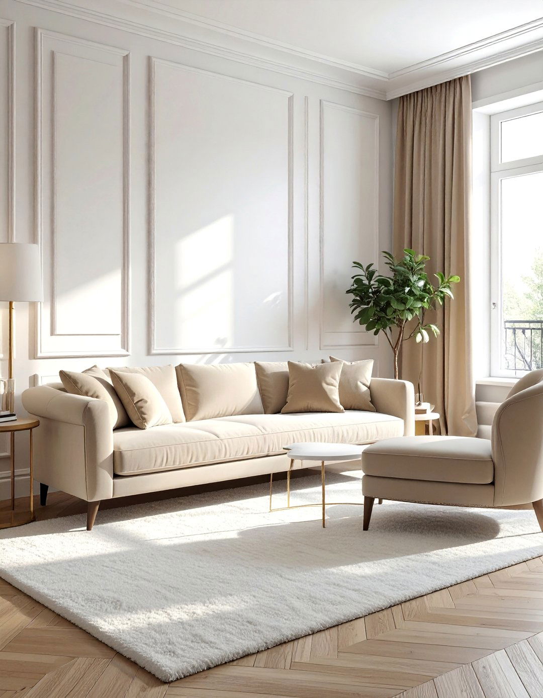 Beige and White Living Room with Boucle Textures - 20 Beige and White Living Room Ideas for a Serene Space