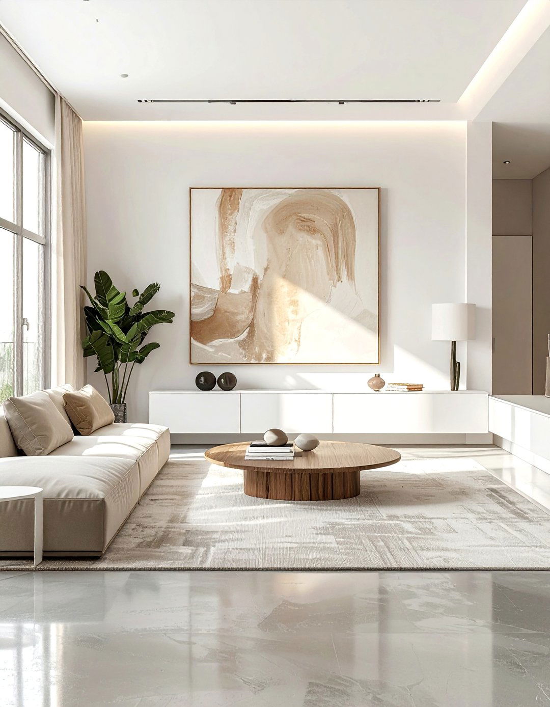 Beige and White Living Room with Minimalist Design - 20 Beige and White Living Room Ideas for a Serene Space