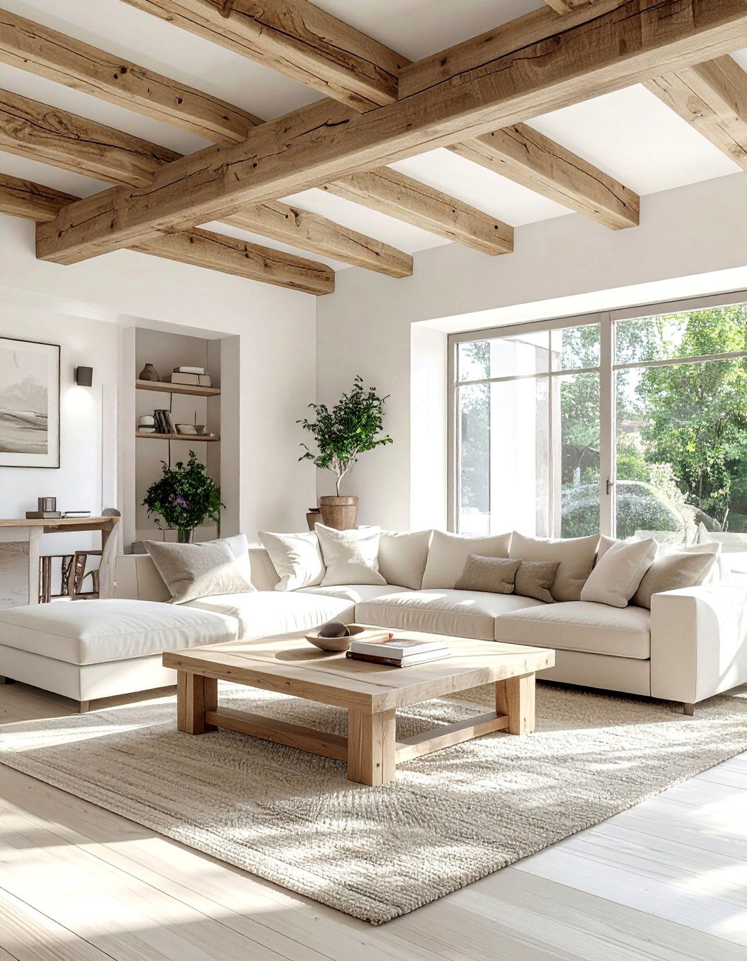 Beige and White Living Room with Natural Wood Elements - 20 Beige and White Living Room Ideas for a Serene Space