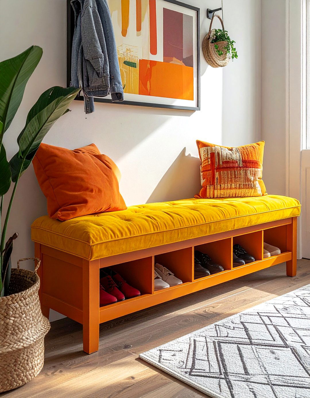 Bench with Shoe Storage Cubbies - 40 Small Entryway Ideas for Stylish First Impressions