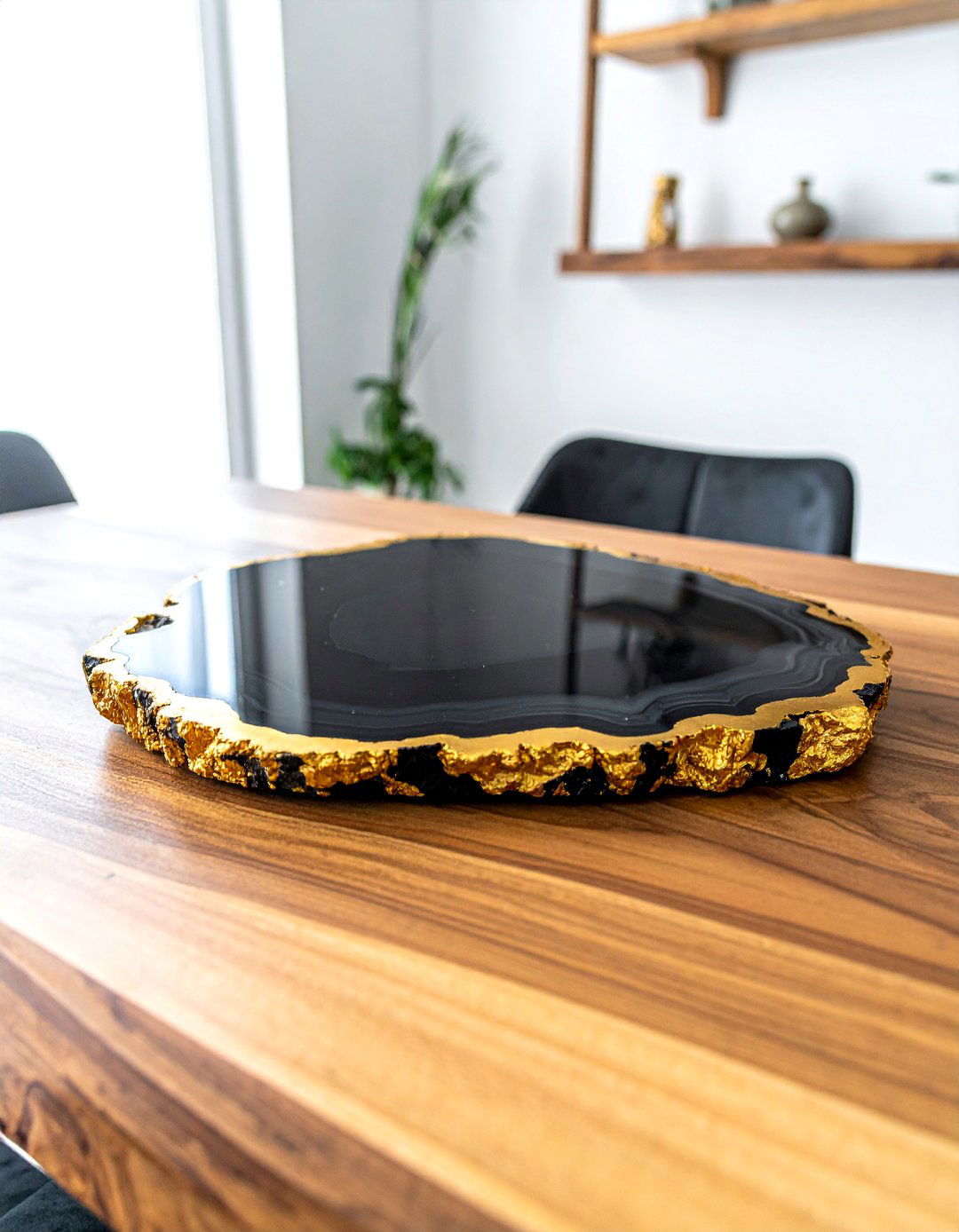 Black Agate Slice with Gold Edging Centerpiece - 20 Black and Gold Centerpiece Ideas for Elegant Tables