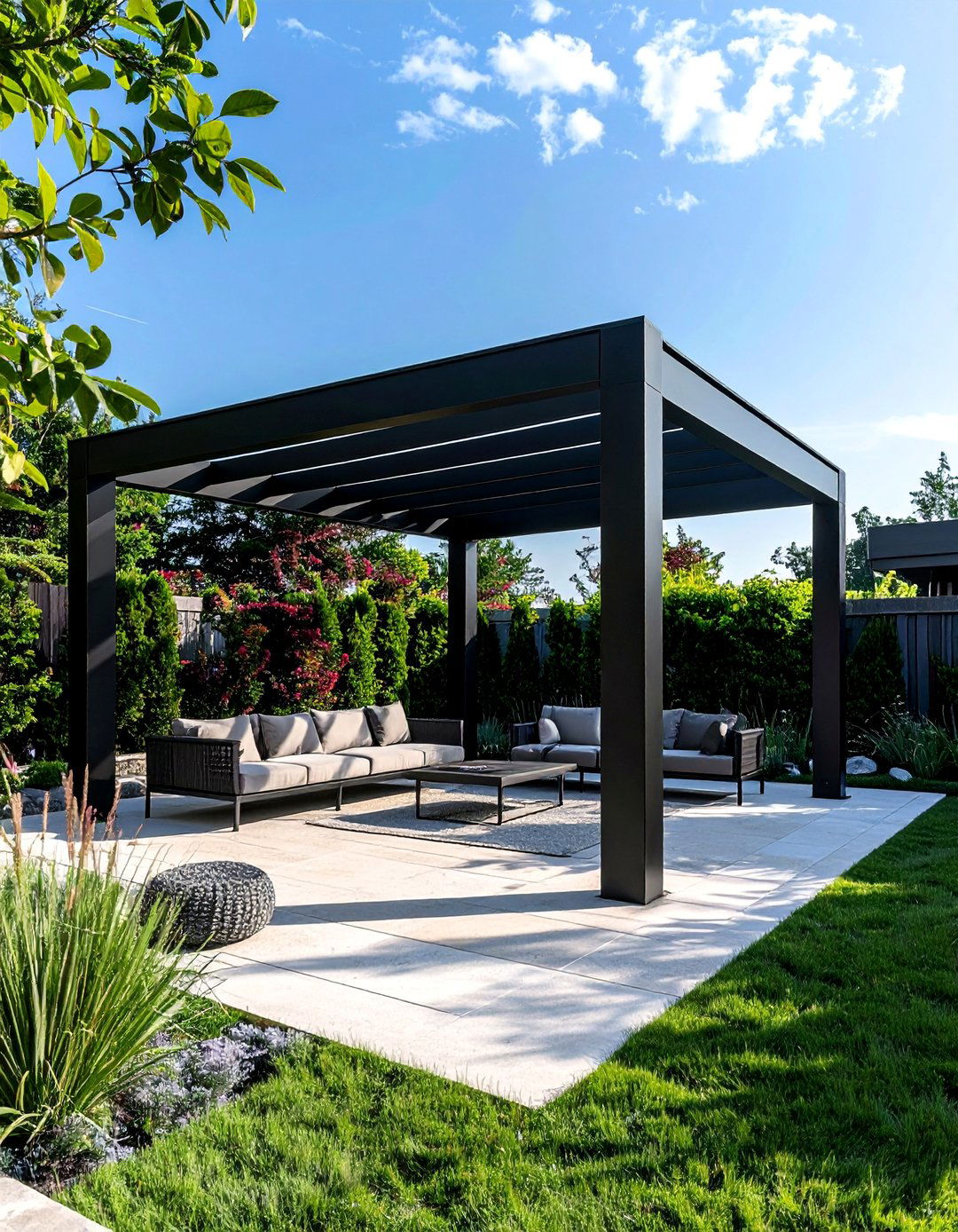 Black Aluminum Frame Pergola - 20 Modern Pergola Ideas for a Stunning Outdoor Space