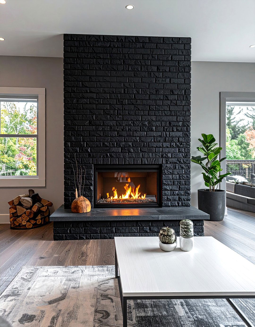 Black Brick Fireplace Surround for a Gas Insert - 30 Black Brick Fireplace Ideas to Elevate Your Space