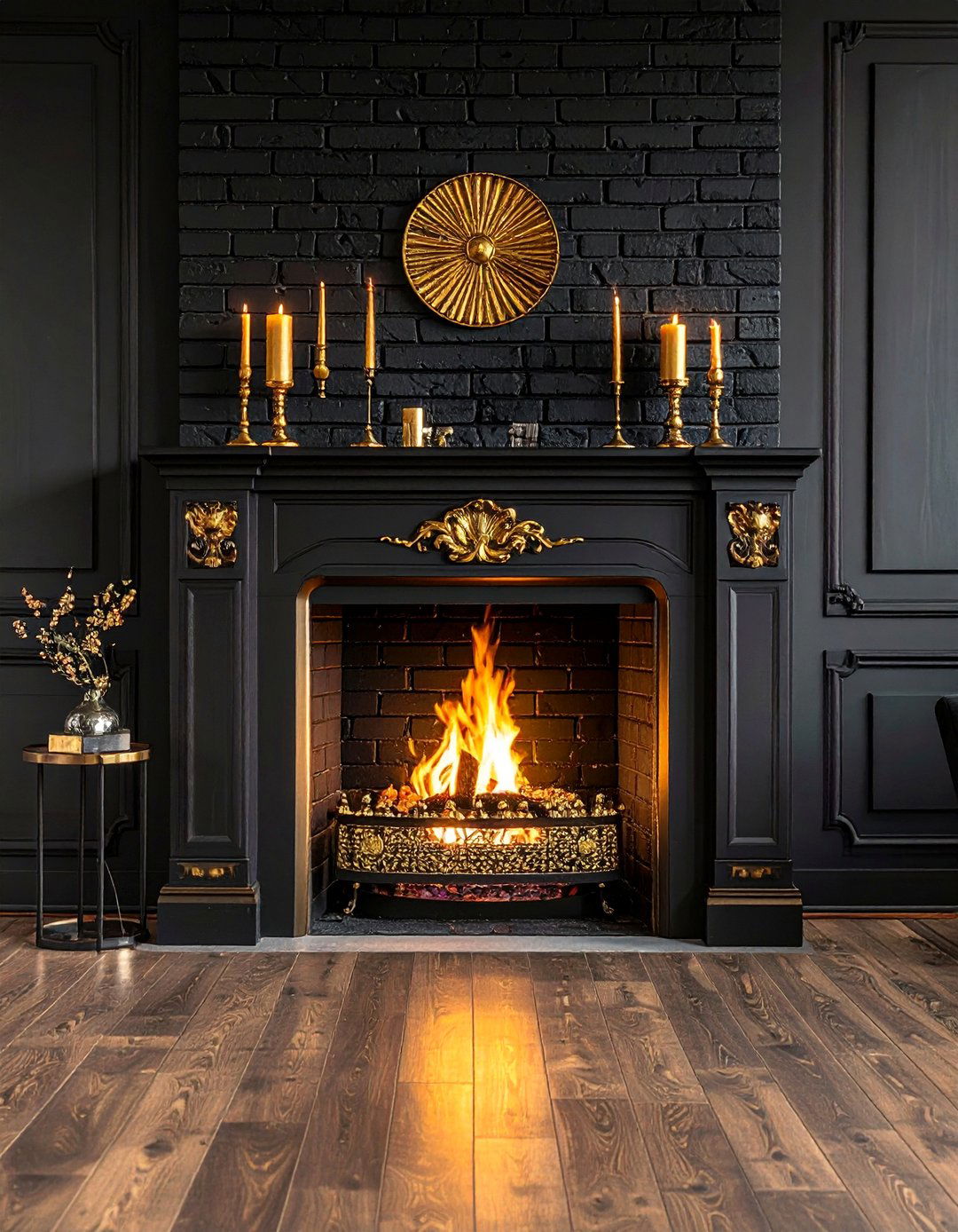 Black Brick Fireplace With Gold Accents - 30 Black Brick Fireplace Ideas to Elevate Your Space