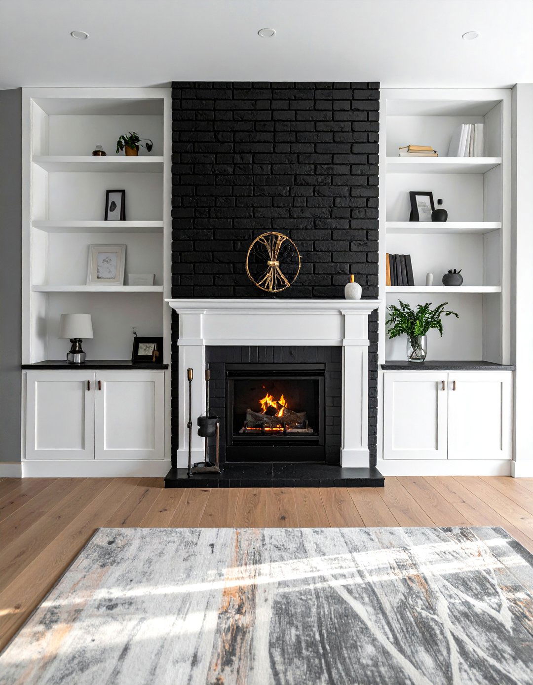 Black Brick Fireplace With White Built In Shelving - 30 Black Brick Fireplace Ideas to Elevate Your Space