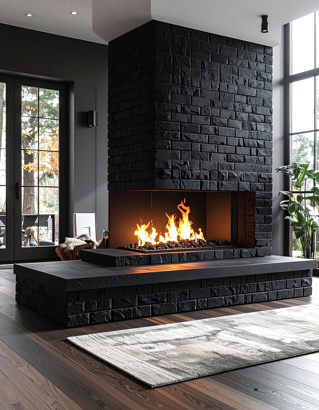Black Brick Fireplace With a Raised Hearth - 30 Black Brick Fireplace Ideas to Elevate Your Space