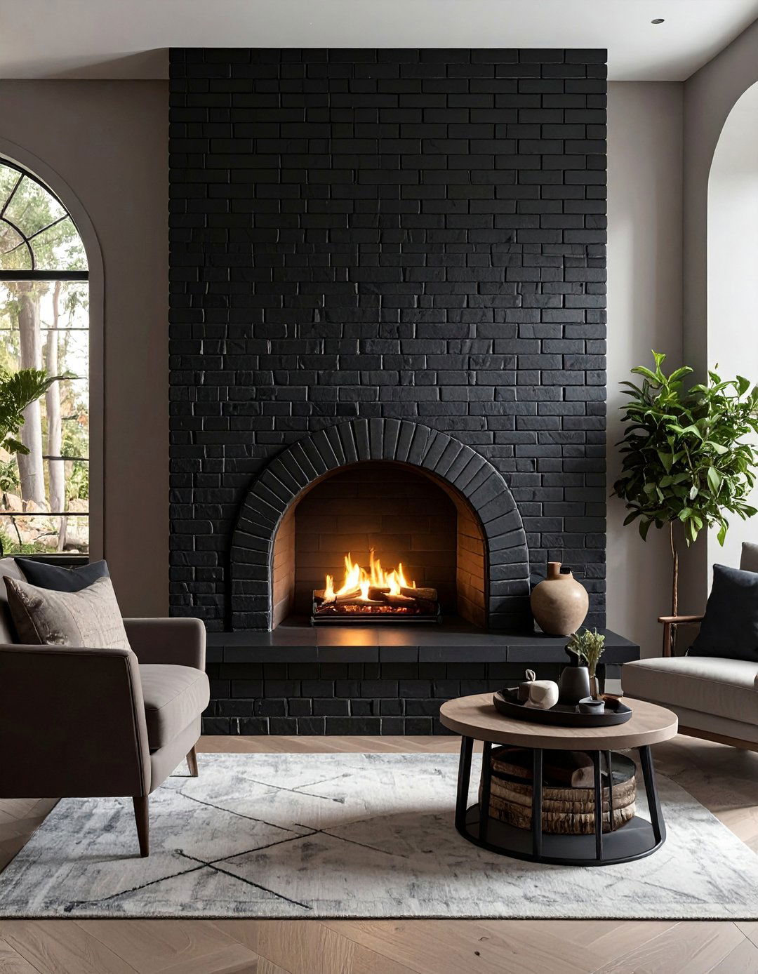 Black Brick Fireplace With an Arched Opening - 30 Black Brick Fireplace Ideas to Elevate Your Space