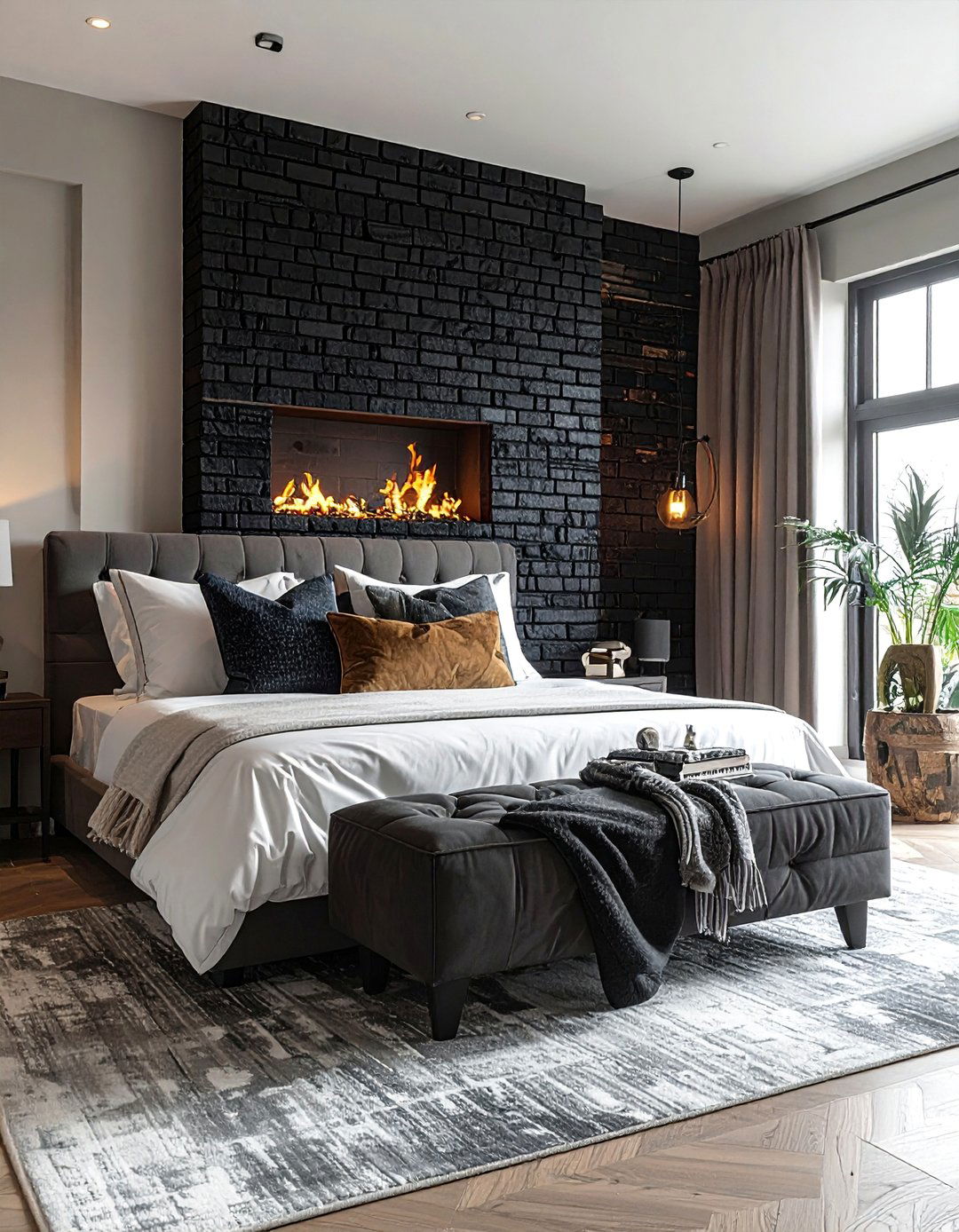 Black Brick Fireplace in a Bedroom - 30 Black Brick Fireplace Ideas to Elevate Your Space