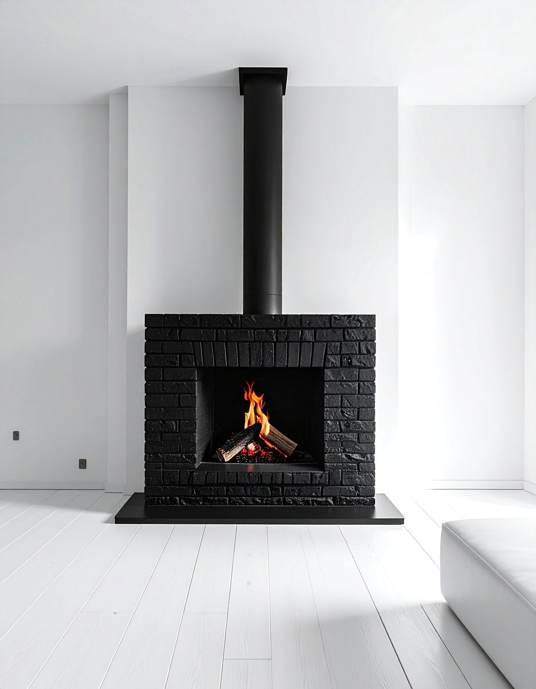 Black Brick Fireplace in a White Room - 30 Black Brick Fireplace Ideas to Elevate Your Space