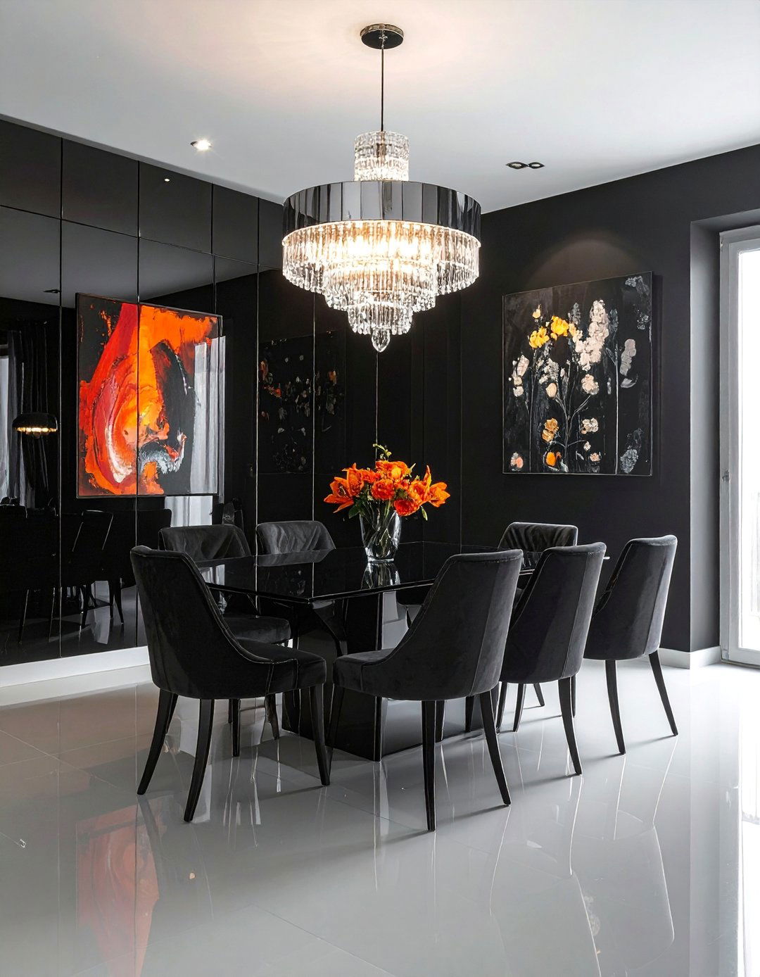 Black Dining Room with High Gloss Finish - 30 Black Dining Room Ideas for a Bold Statement