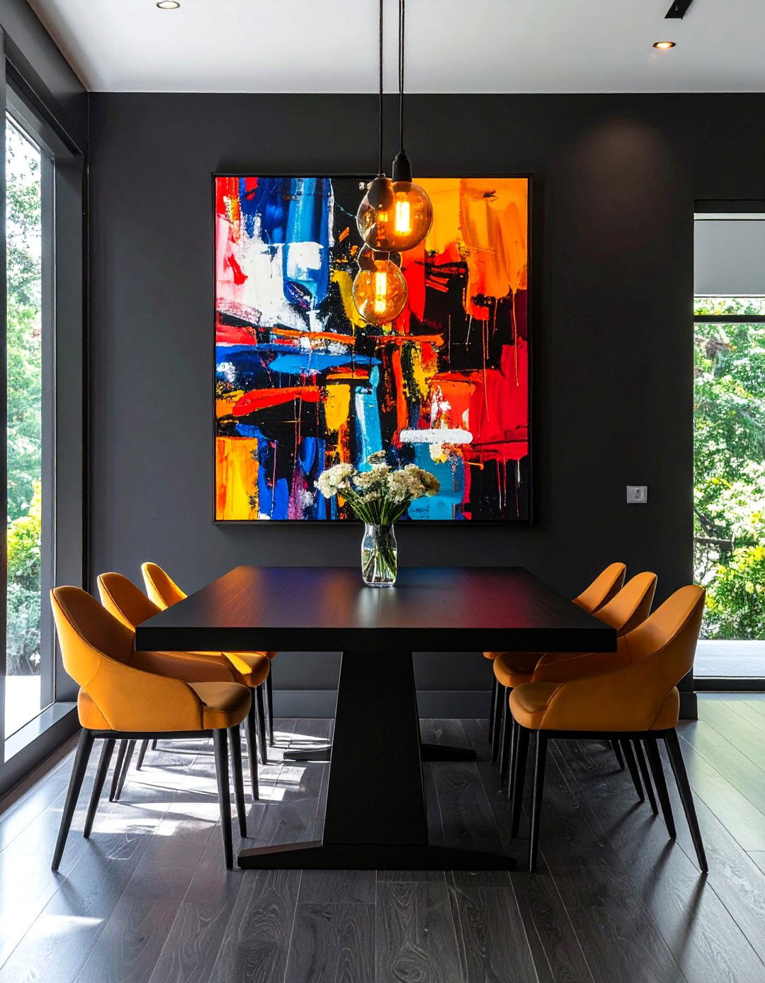 Black Dining Room with Large Scale Art - 30 Black Dining Room Ideas for a Bold Statement