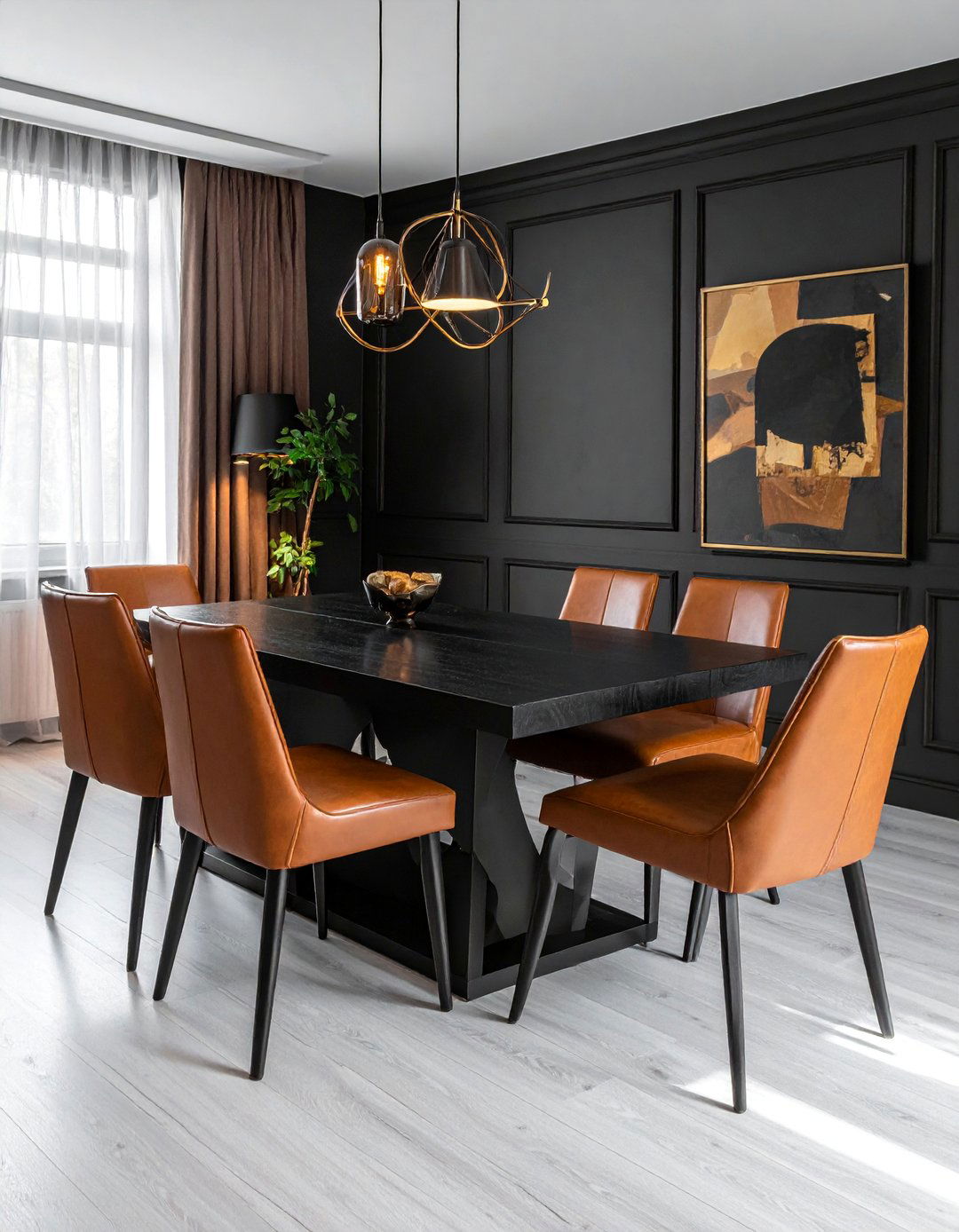 Black Dining Room with Leather Chairs - 30 Black Dining Room Ideas for a Bold Statement