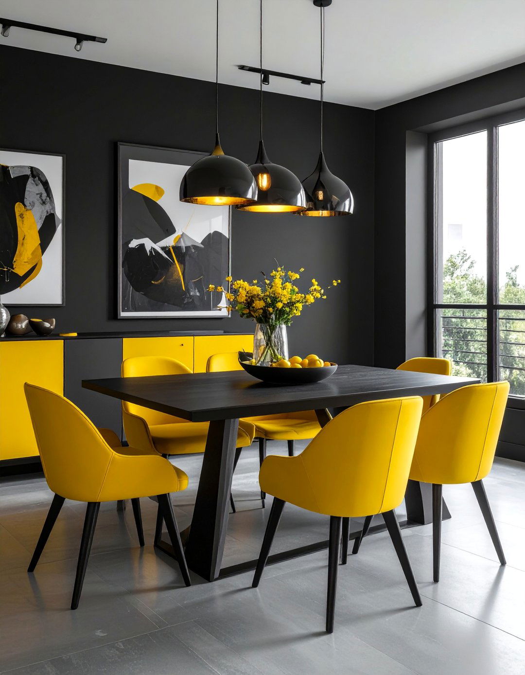 Black Dining Room with Pop of Bright Color - 30 Black Dining Room Ideas for a Bold Statement