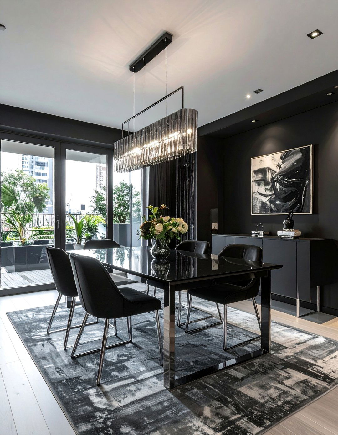 Black Dining Room with Silver and Chrome Accents - 30 Black Dining Room Ideas for a Bold Statement