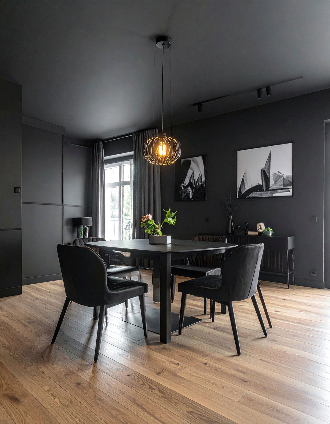 Black Dining Room with a Black Ceiling - 30 Black Dining Room Ideas for a Bold Statement
