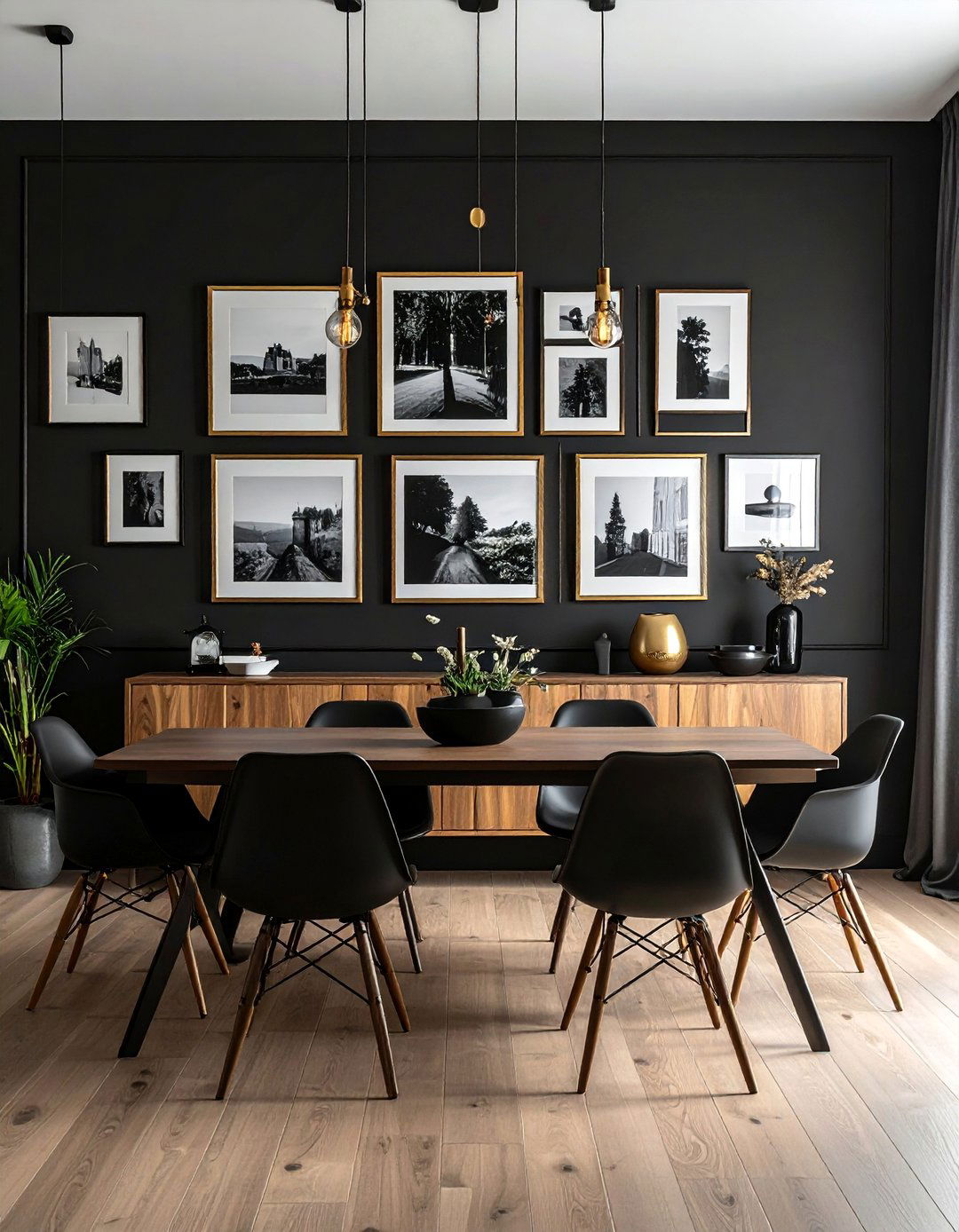 Black Dining Room with a Gallery Wall - 30 Black Dining Room Ideas for a Bold Statement