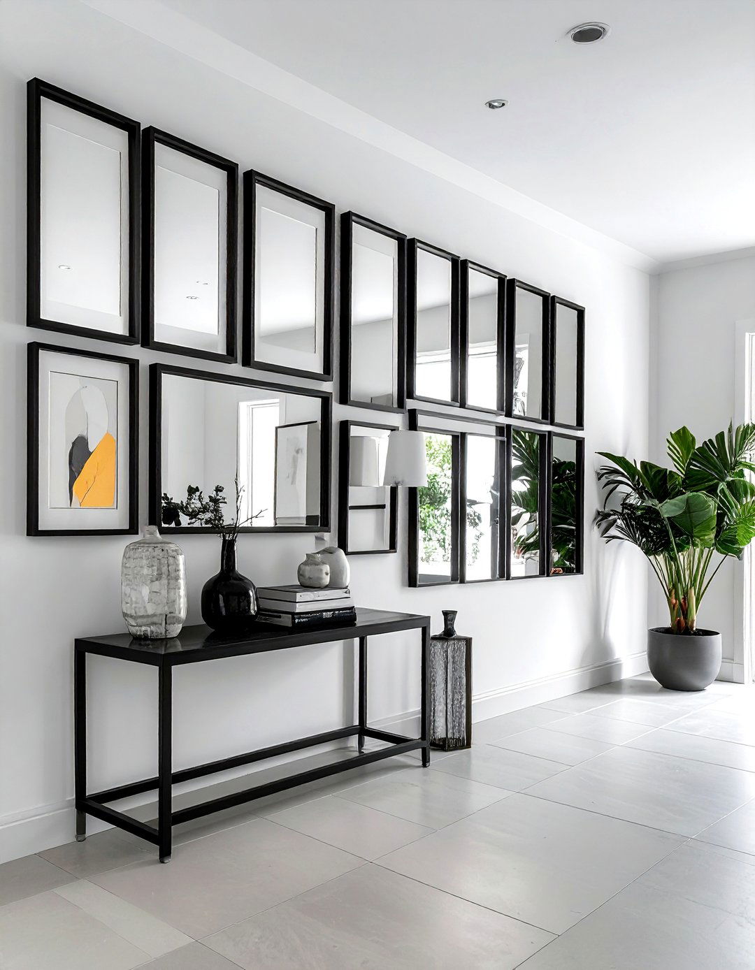 Black Frame Contemporary Statement - 20 Mirror Collage Wall Ideas for Unique Decor