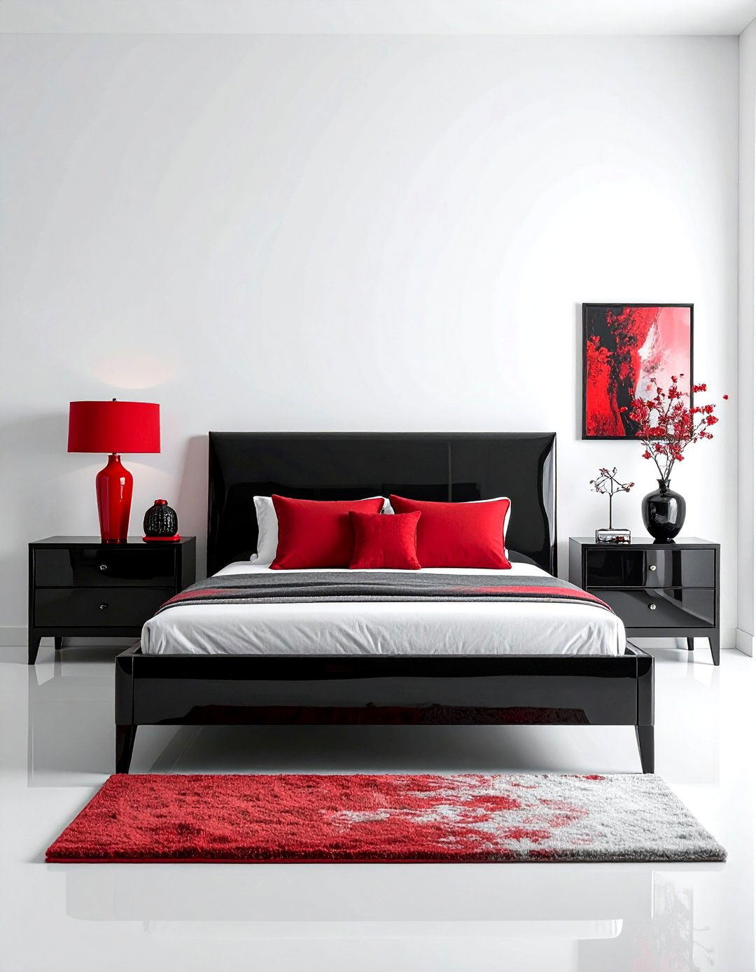 Black Furniture in a Mostly White Bedroom - 25 Red, Black, and White Bedroom Ideas for Bold Style