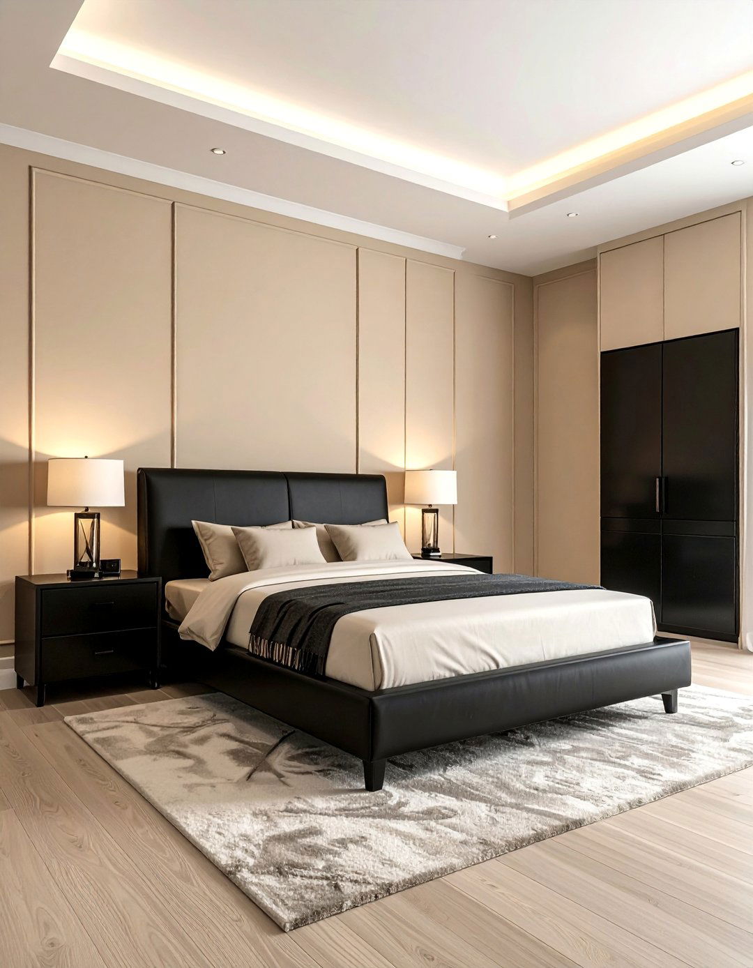 Black Furniture with Beige Walls - 20 Black and Beige Bedroom Design Ideas for Serenity