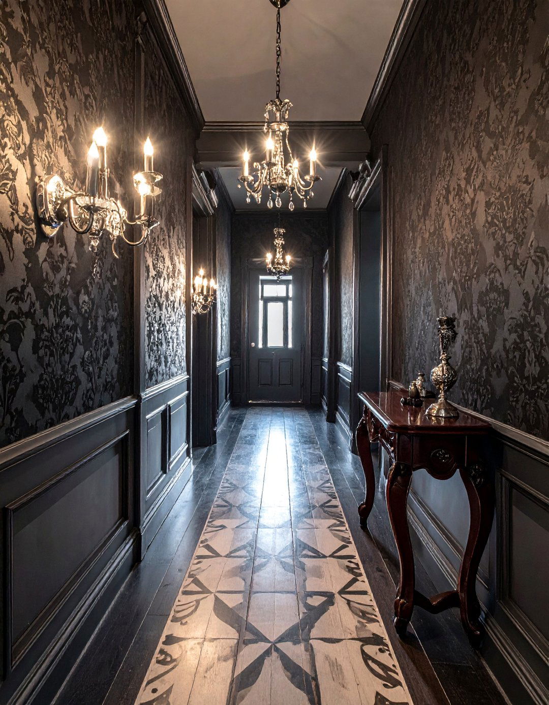 Black Gothic Inspired Hallway Design - 15 Black Hallway Ideas to Make a Bold Statement