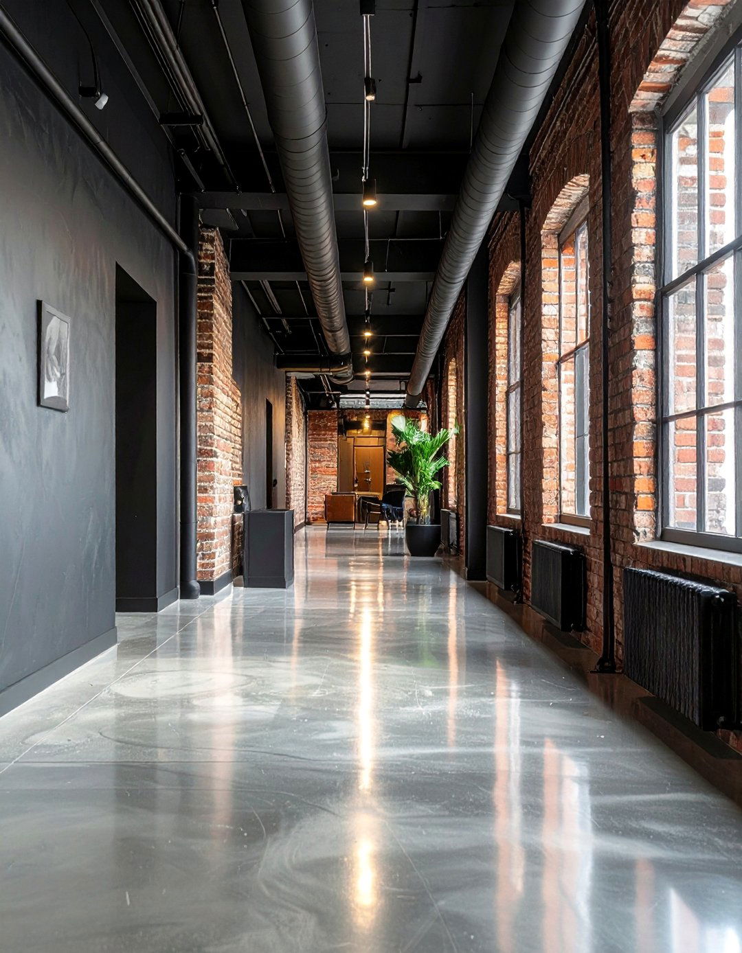 Black Industrial Style Hallway - 15 Black Hallway Ideas to Make a Bold Statement