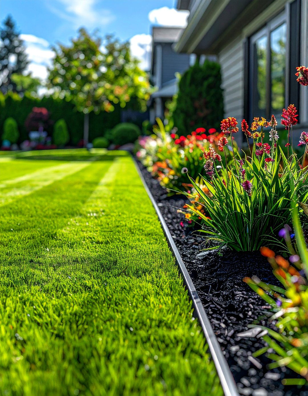 Black Mulch Defining Clean Garden Edges - 25 Black Mulch Landscaping Ideas for a Sleek Garden