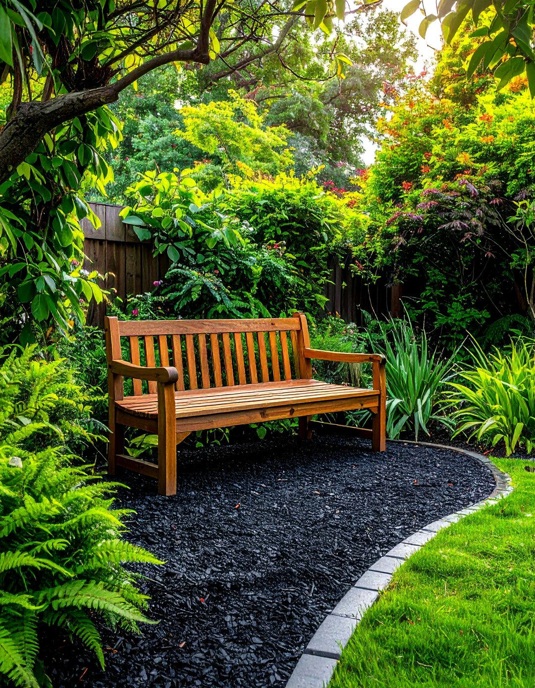 Black Mulch Defining a Secluded Seating Area - 25 Black Mulch Landscaping Ideas for a Sleek Garden