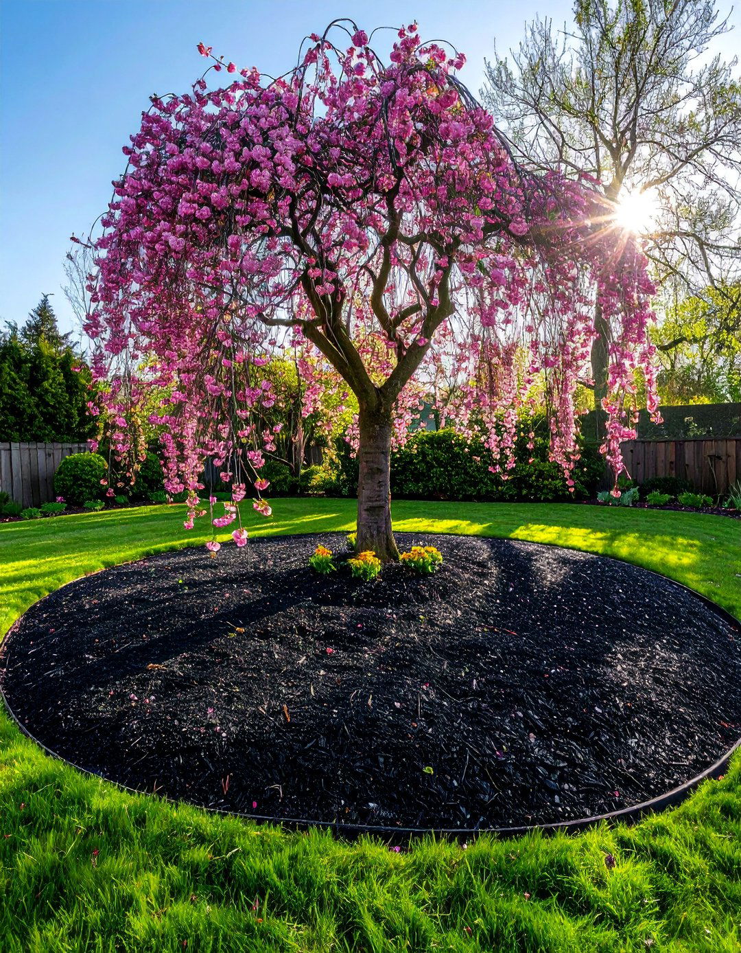 Black Mulch Underneath Weeping Trees - 25 Black Mulch Landscaping Ideas for a Sleek Garden