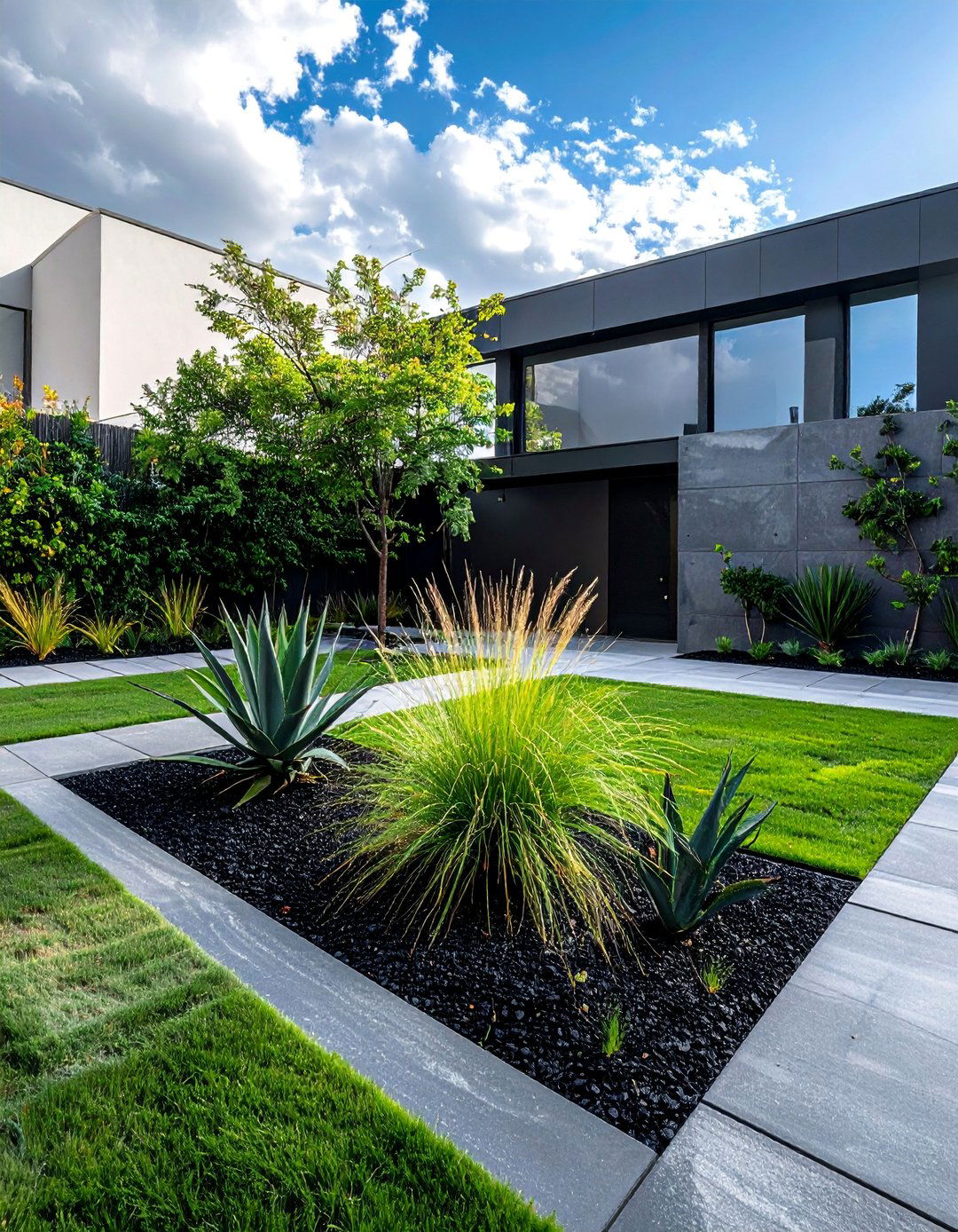 Black Mulch in Modern Minimalist Gardens - 25 Black Mulch Landscaping Ideas for a Sleek Garden