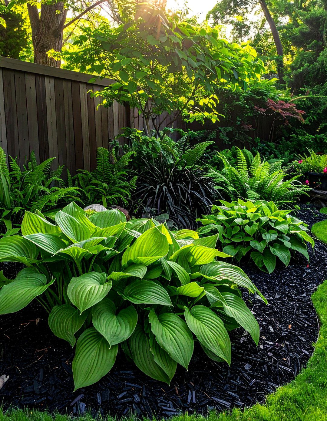 Black Mulch with Lush Green Foliage - 25 Black Mulch Landscaping Ideas for a Sleek Garden