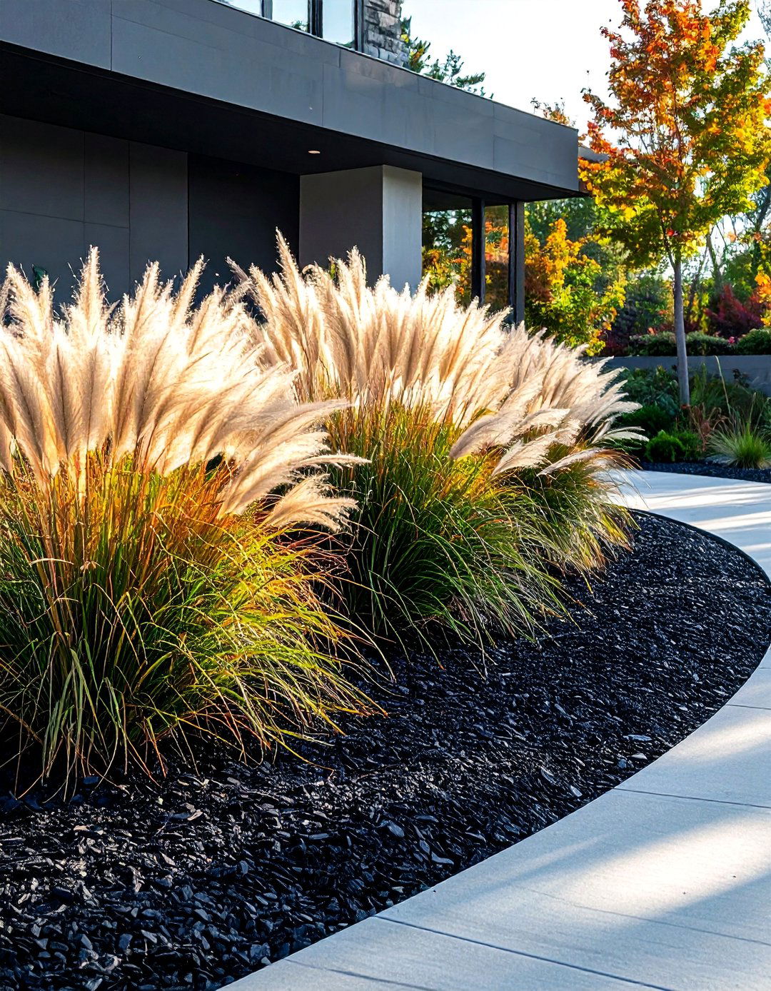 Black Mulch with Ornamental Grasses - 25 Black Mulch Landscaping Ideas for a Sleek Garden