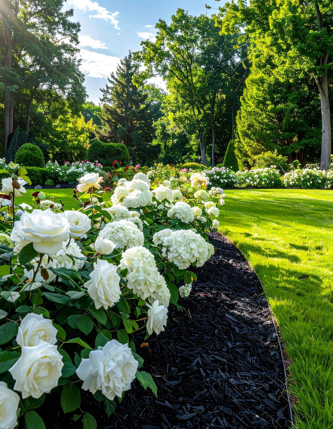 Black Mulch with White Flowers for a Formal Look - 25 Black Mulch Landscaping Ideas for a Sleek Garden