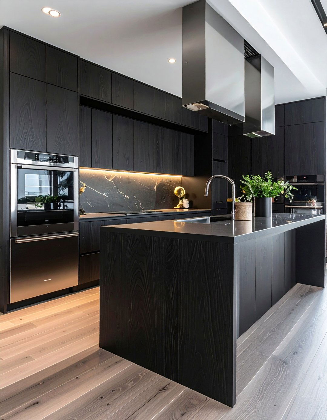 Black Oak Kitchen Cabinets with a Visible Grain - 30 Dark Wood Kitchen Cabinets for a Timeless Look