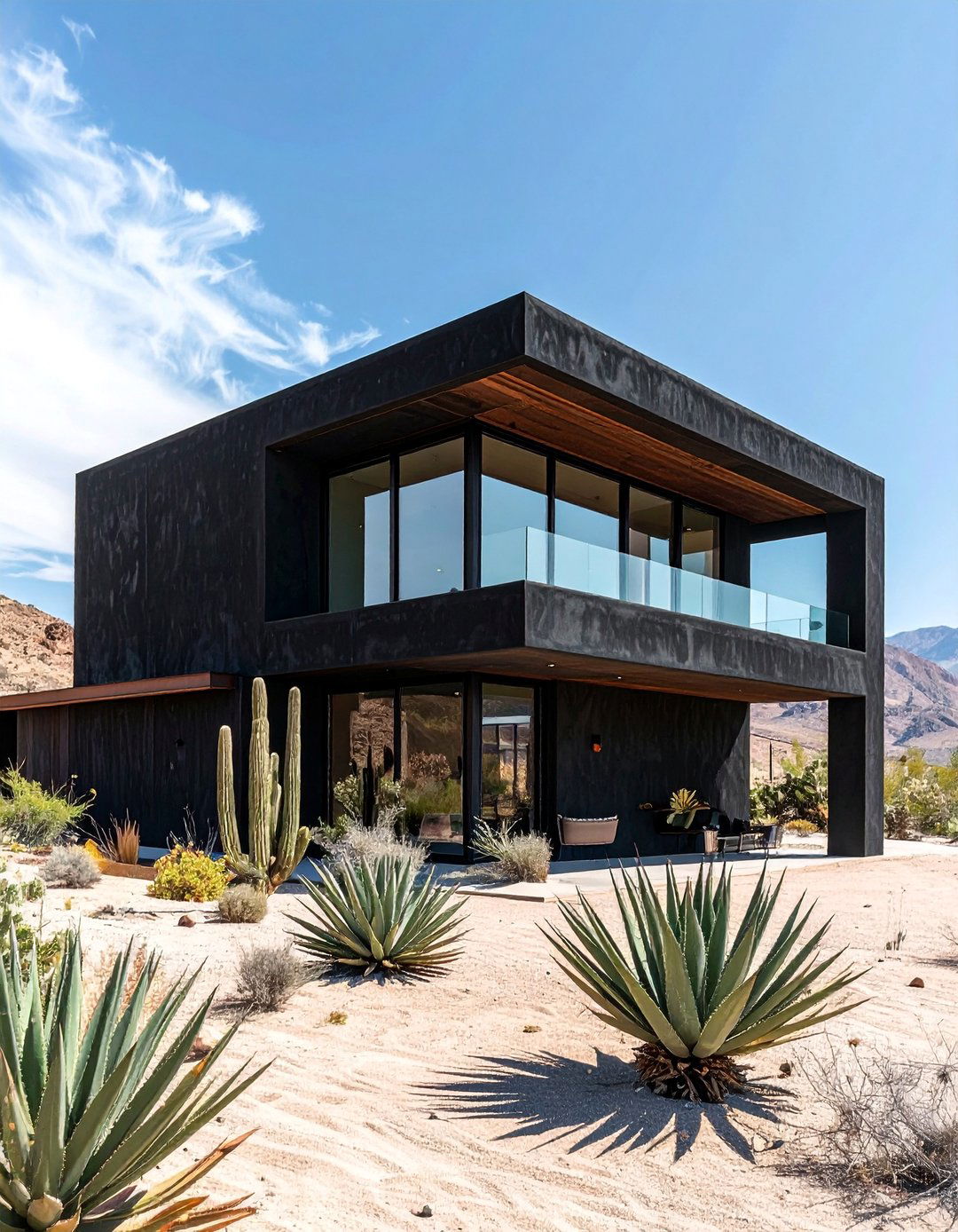 Black Stucco House in a Desert Modern Style - 20 Black Stucco House Ideas for a Bold Exterior