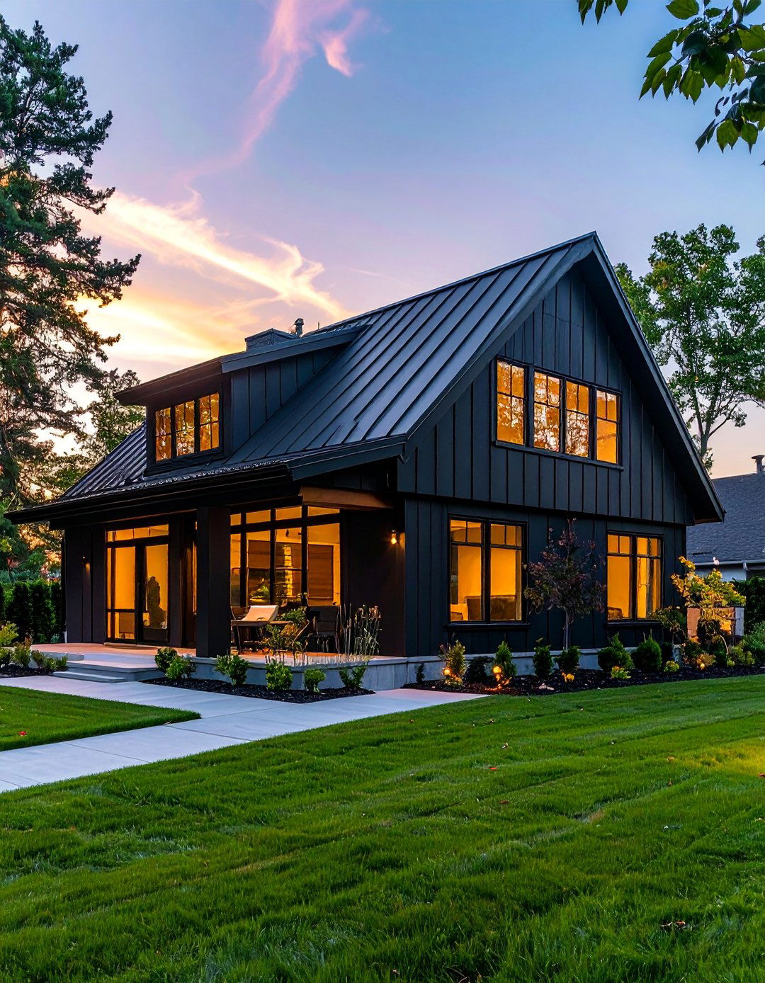 Black Stucco House with a Metal Roof - 20 Black Stucco House Ideas for a Bold Exterior