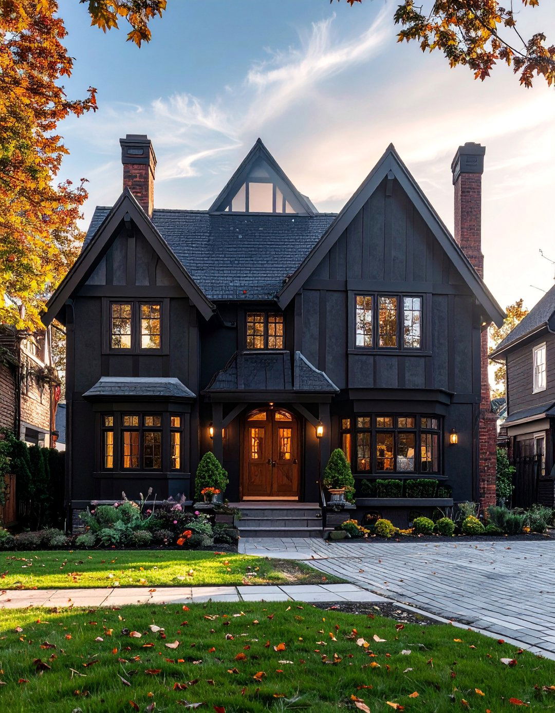 Black Stucco Tudor Style House - 20 Black Stucco House Ideas for a Bold Exterior