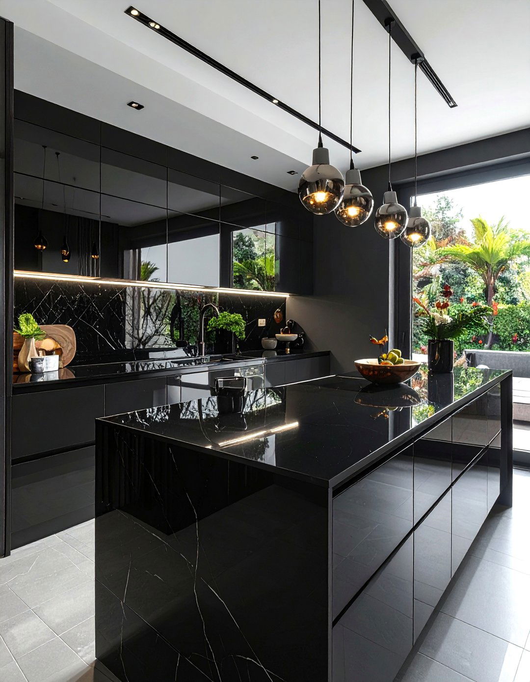 Black Tinted Mirror Tiles - 30 Mirrored Backsplash Kitchen Ideas for a Sleek Look