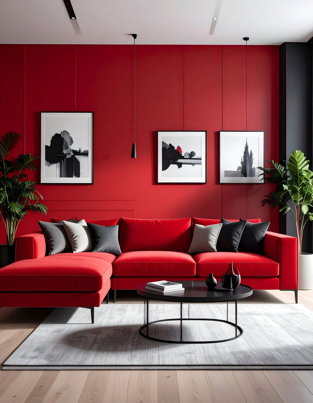 Black Walls with Bold Red Furniture - 25 Black and Red Living Room Ideas for Bold Interiors