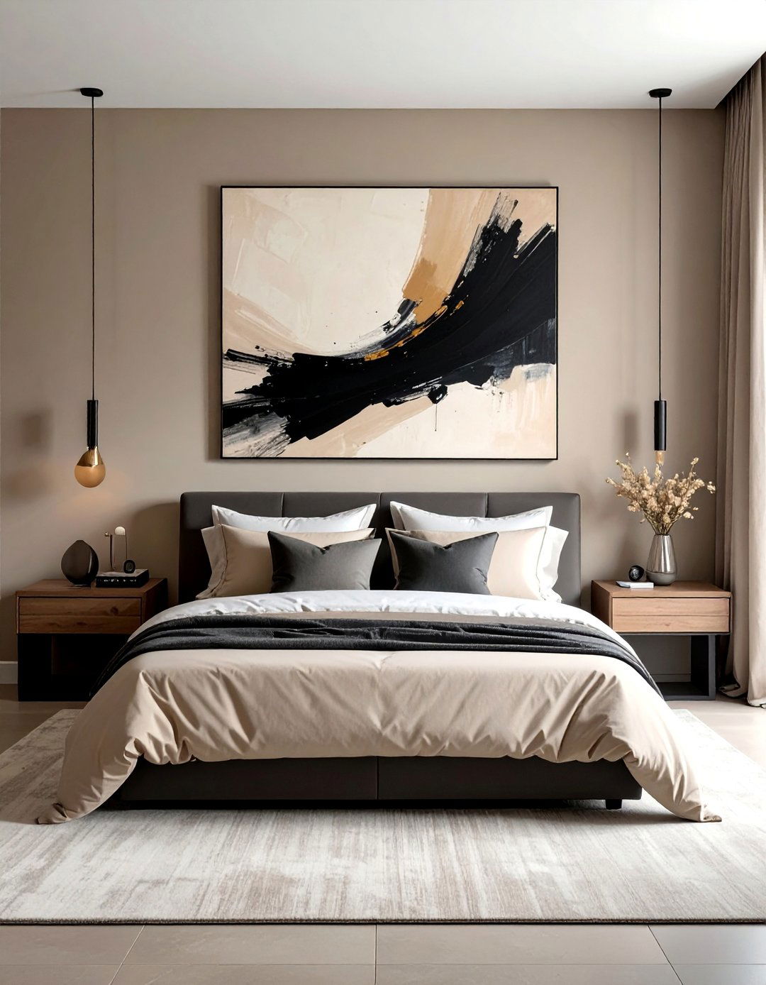 Black and Beige Abstract Wall Art - 20 Black and Beige Bedroom Design Ideas for Serenity