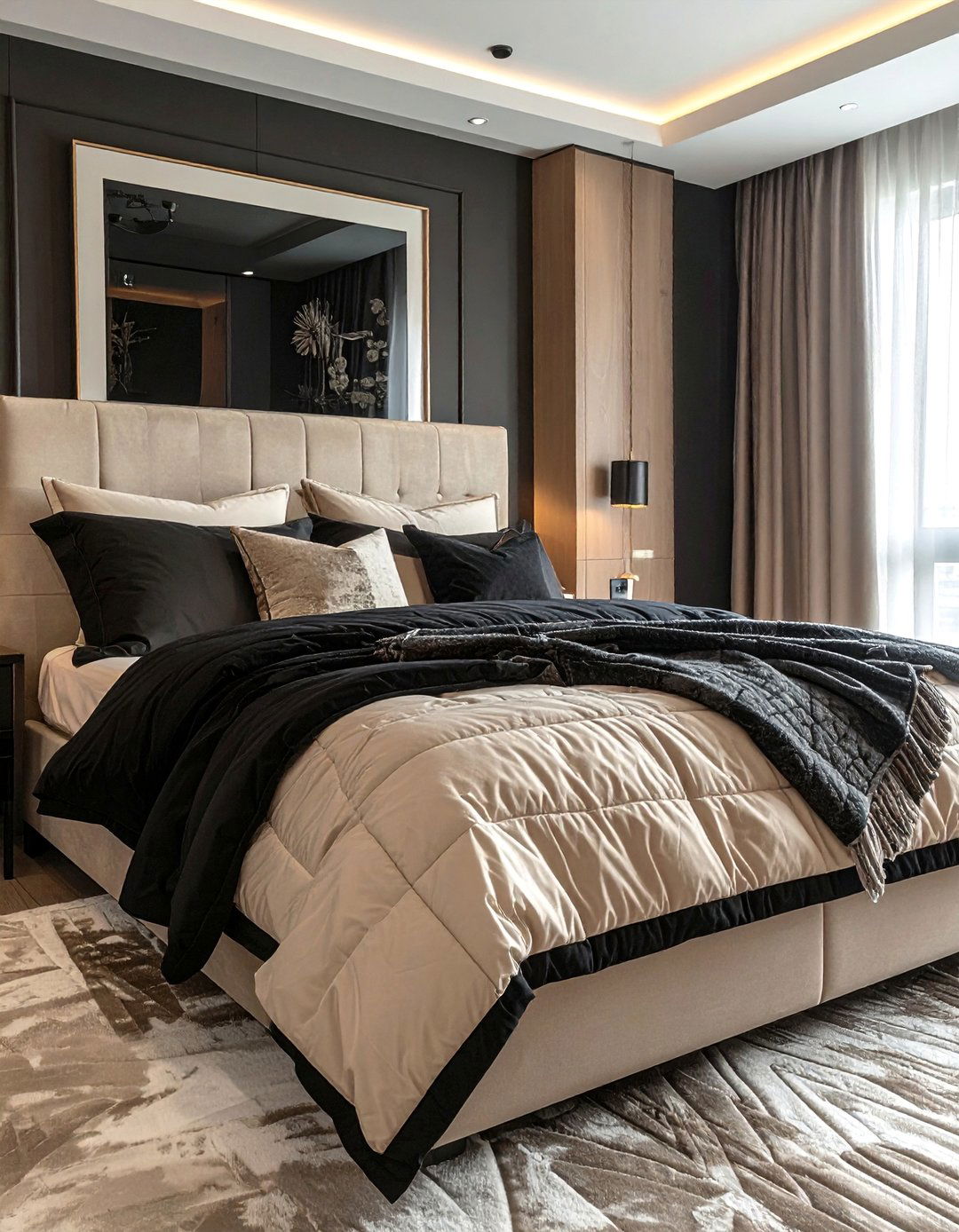 Black and Beige Bedding Layers