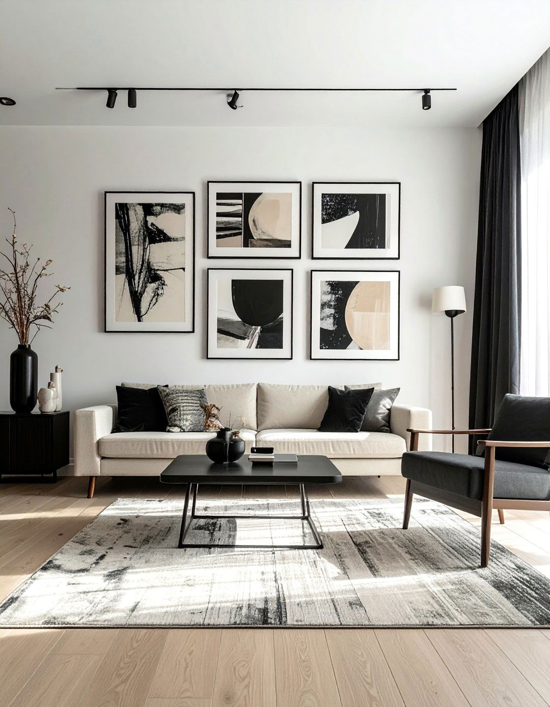Black and Beige Gallery Wall Art - 30 Black and Beige Living Room Ideas for a Neutral Palette